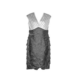 Adrianna Papell Shutter Pleat Dress Sheath Silver Black Shimmery Event Size 10